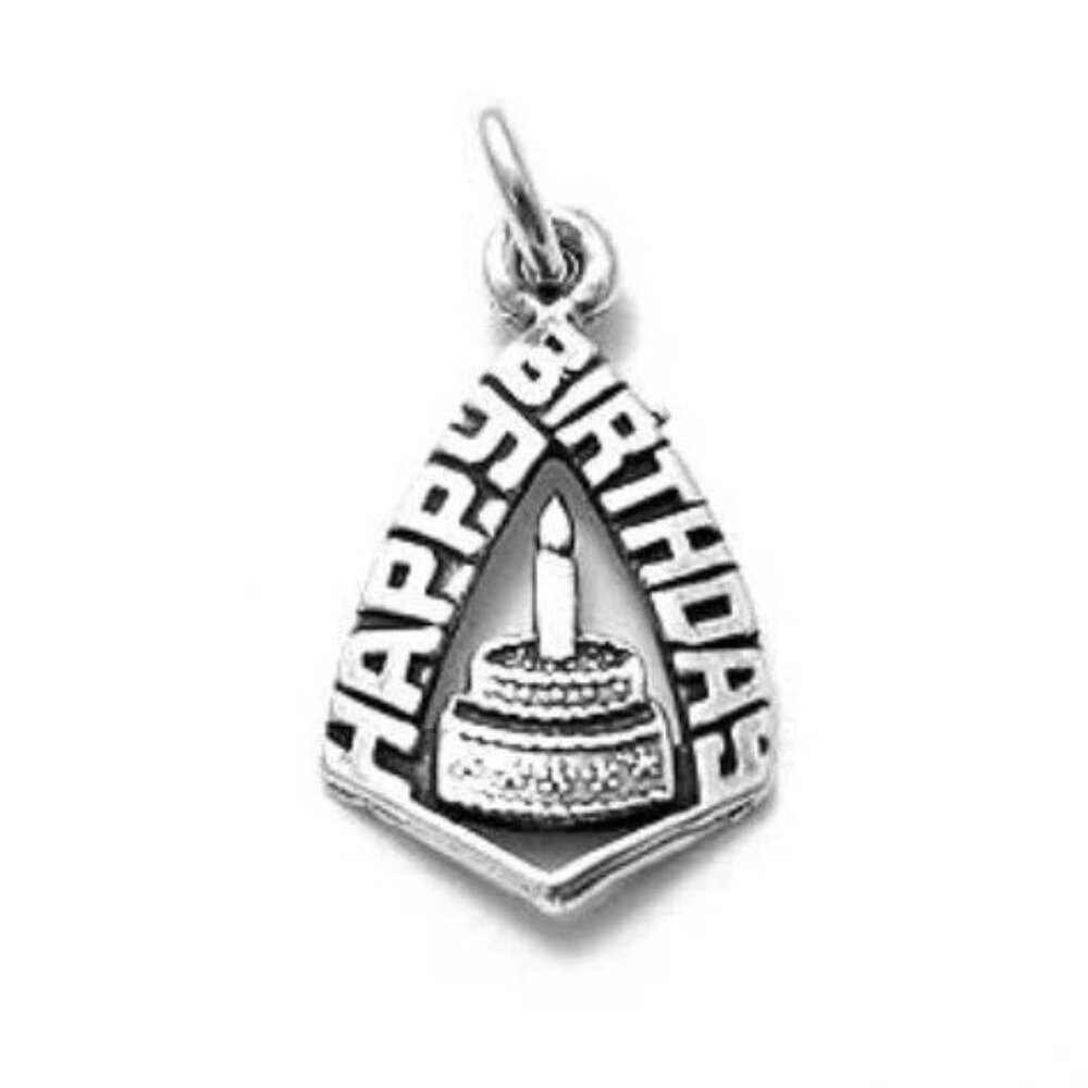 "Happy Birthday" Banner And Cake Charm. Sterling Silver